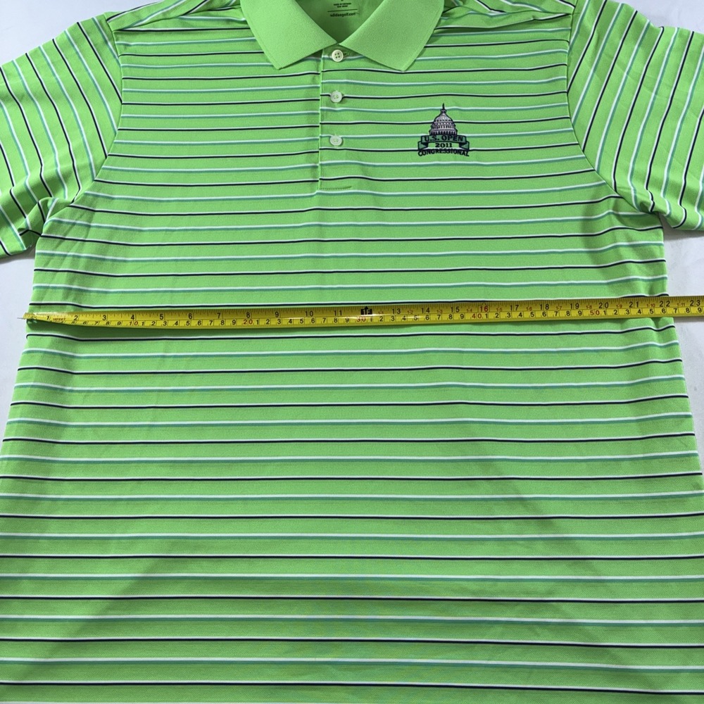 Adidas Mens US Open 2011 Congressional Golf Polo Shirt Lime Green Striped L - Picture 6 of 12